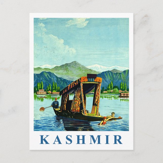 Carte Postale Cachemire, bateau traditionnel sur le lac, voyage  (Devant)