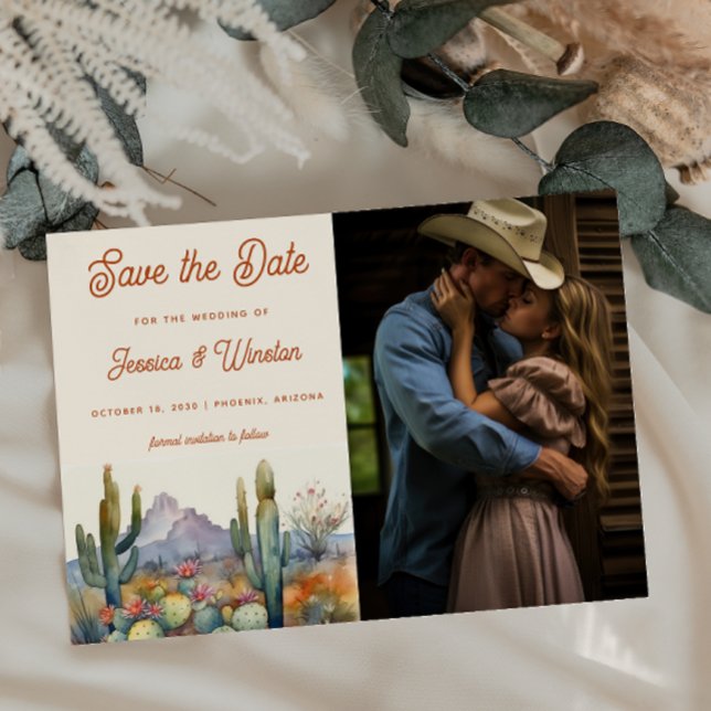 Carte Postale Cactus du désert moderne Photo Sauvez la date (Créateur téléchargé)