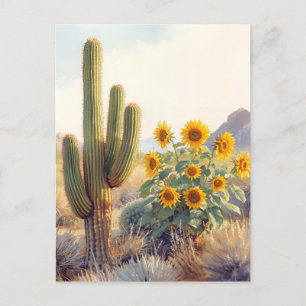Carte Postale Cactus du Saguaro avec tournesols