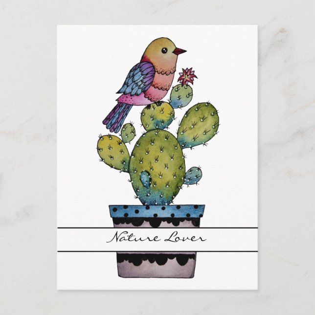 Carte Postale Cactus Et Arc-En-Ciel En Aquarelle (Devant)