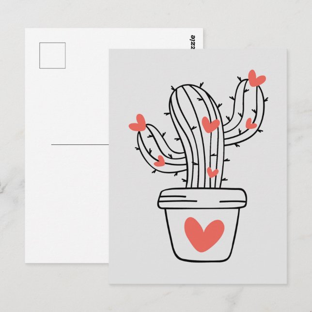Carte Postale Cactus mignons avec le coeur en vert (Devant / Derrière)