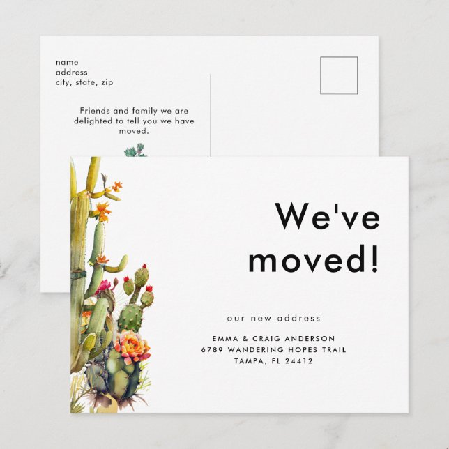 Carte Postale Cactus Nous avons déménagé (Devant / Derrière)