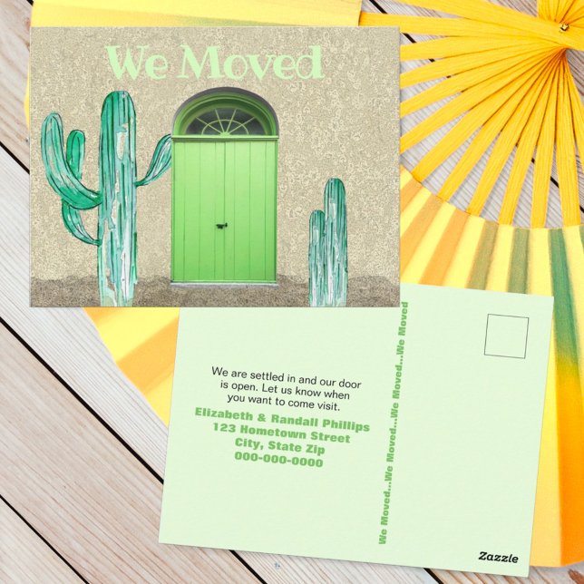 Carte Postale Cactus Porte Verte Nous avons Déménagé Faire-part (template postcard front & back address change)