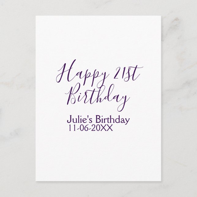 Carte Postale Cadeau clé 21e anniversaire nom date violet heureu (Devant)