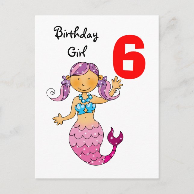 Carte Postale Cadeau de 6e anniversaire pour une fille, mignonne (Devant)