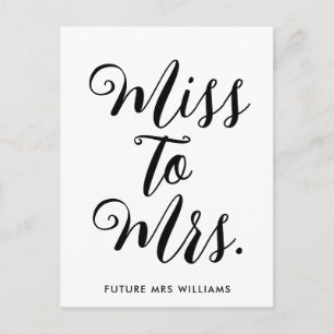 Carte Postale Cadeau de futur mariage moderne de Miss à Mrs Bann