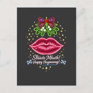 Carte Postale Cadeau de gui néon tartan Hogmanay écossais