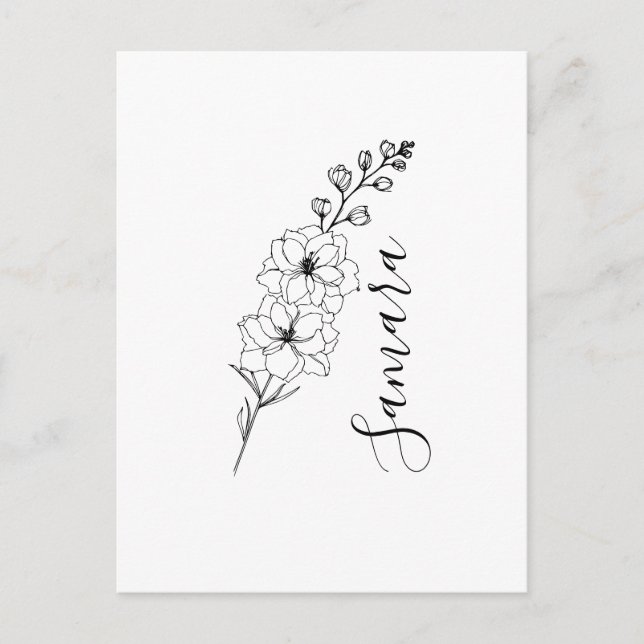 Carte Postale Cadeau de naissance personnalisé Delphinium de jui (Devant)