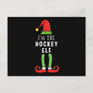 Carte Postale Cadeau de Noël de l'elfe de hockey jumelé famille 