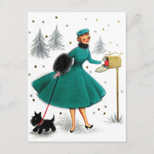 Carte Postale Cadeau de Noël pour une dame avec un petit chien