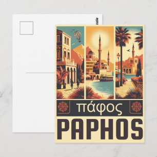 Carte Postale Cadeau de vacances de la ville vintage de Paphos,