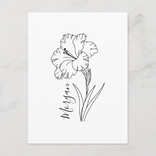 Carte Postale Cadeau personnalisé de fleur de naissance Gladiolu (Devant)