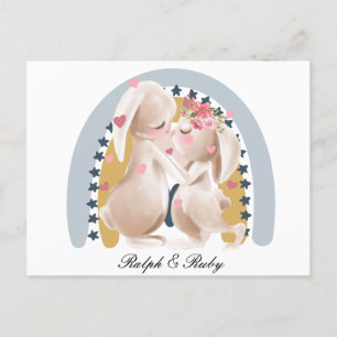 Carte Postale Cadeau personnalisé lapin arc-en-ciel pour couple 