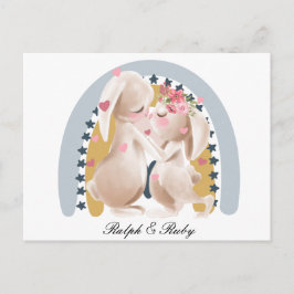 Carte Postale Cadeau personnalisé lapin couple mignon arc-en-cie