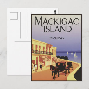 Carte Postale Cadeau Vintage Mackinac Island Michigan avec Fleur