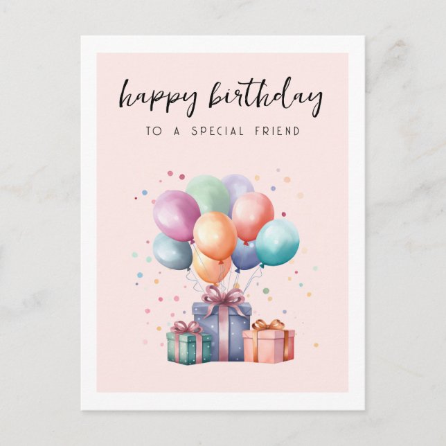 Carte Postale Cadeaux Aquarelle Présente Ballons Ami Anniversair (Devant)