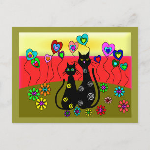 Carte Postale Cadeaux d'art Amoureux de les chats noirs