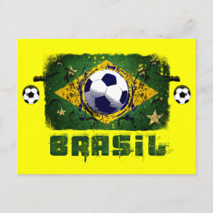 Carte Postale Cadeaux de football grunge du Brésil Joueurs de fo