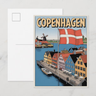 Carte Postale Cadeaux de maisons colorées de Copenhague vintage