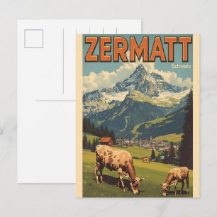 Carte Postale Cadeaux de nature ski vintage ZERMATT Suisse