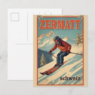 Carte Postale Cadeaux de nature ski vintage ZERMATT Suisse