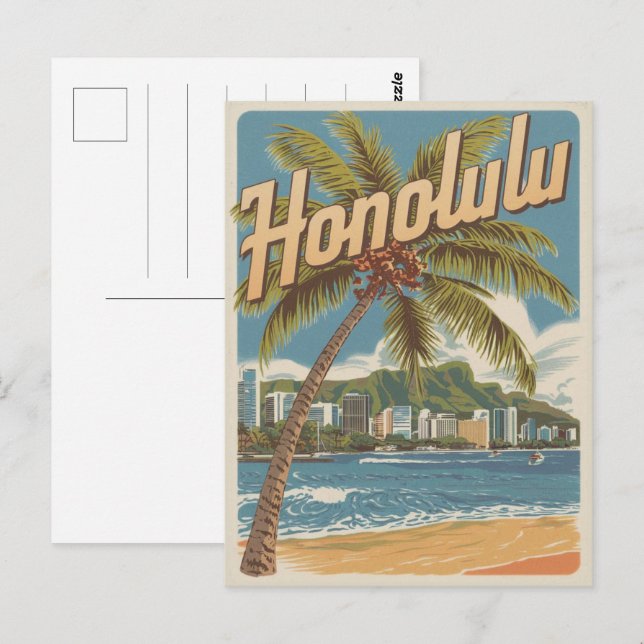 Carte Postale Cadeaux de plage tropicale de Honolulu à Hawaï (Devant / Derrière)