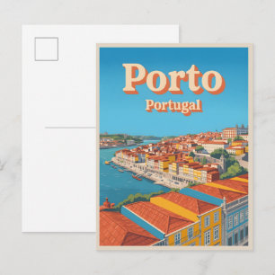 Carte Postale Cadeaux de ville rétro Porto Portugal voyage silho