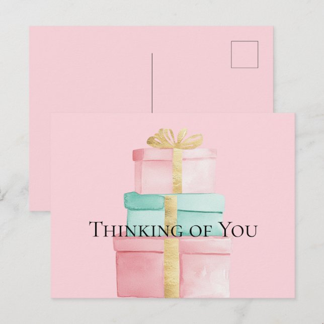 Carte Postale Cadeaux Gold Blush Pink Mint Penser de vous (Devant / Derrière)