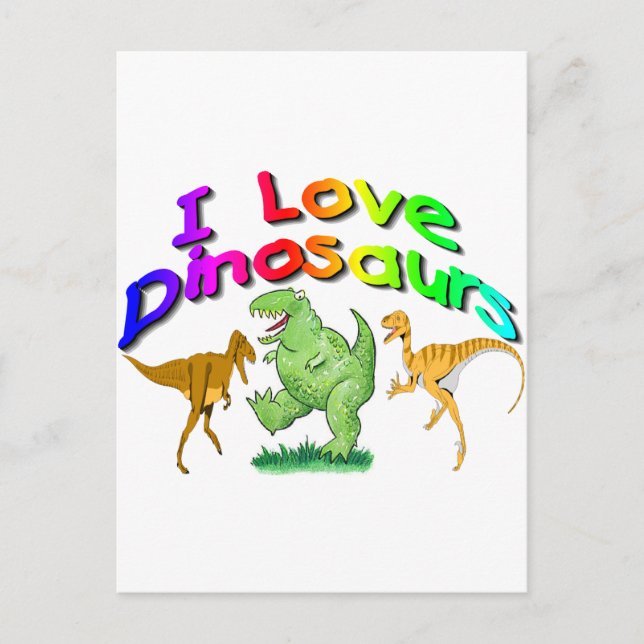 Carte Postale Cadeaux "J'aime les dinosaures" pour enfants (Devant)