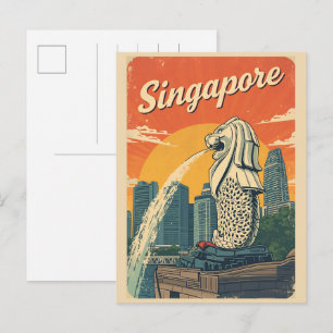 Carte Postale Cadeaux vintage Singapour la mascotte Merlion