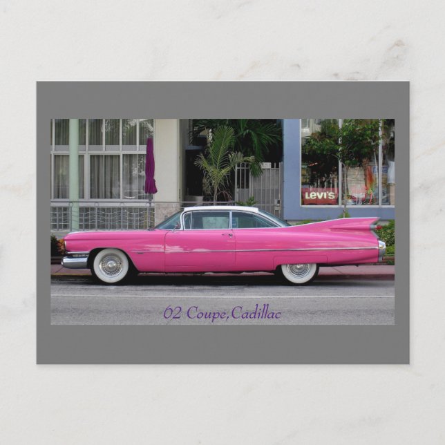 Carte Postale Cadillac Vintage rose (Devant)