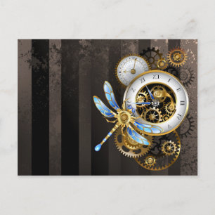 Carte Postale Cadran Steampunk avec libellule