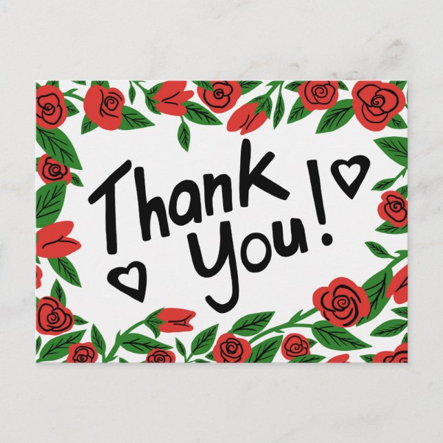 Carte Postale Cadre de roses rouges personnalisé THANK YOU  (Devant)