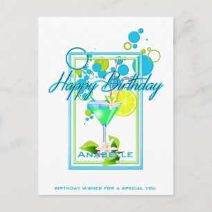 Carte Postale Cadre élégant Couleurs vives Anniversaire Cocktail