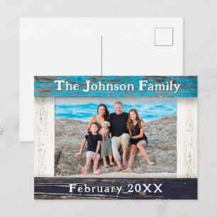 Carte Postale Cadre en bois bleu rustique pour photo de famille