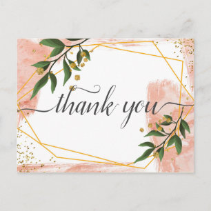 Carte Postale Cadre en or moderne ivoire vert floral Merci