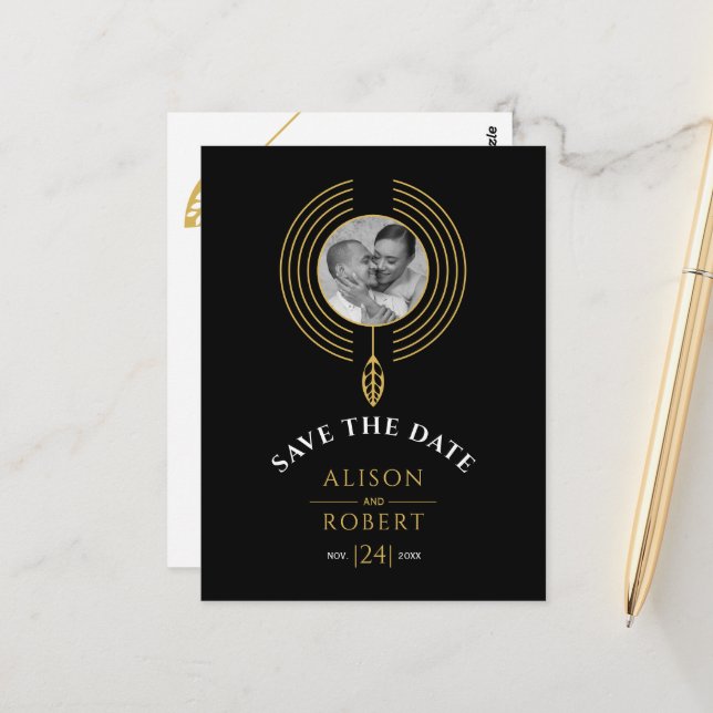 Carte Postale Cadre inspiré bijoux avec initiales Enregistrer la (Devant/Arrière en situation)