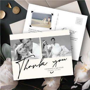 Carte Postale Cadre minimaliste ivoire 2 Mariage photo Merci