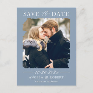 Carte Postale Cadre photo Dusty Blue Pastel Enregistrer la date