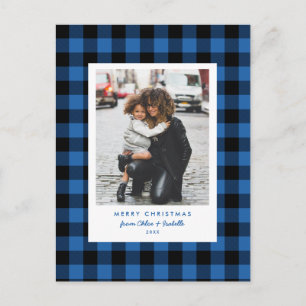 Carte Postale Cadre simple Buffle bleu Plaid Photo de Noël