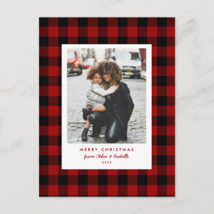 Carte Postale Cadre simple Buffle rouge Plaid Photo de Noël