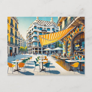 Carte Postale Café à Barcelone Espagne