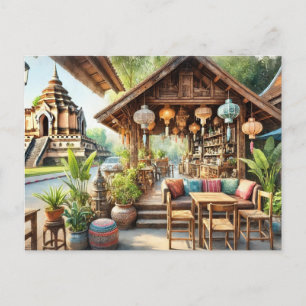 Carte Postale Café à Chiang Mai Wat Chedi Luang