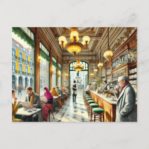 Carte Postale Café à Lisbonne aquarelle