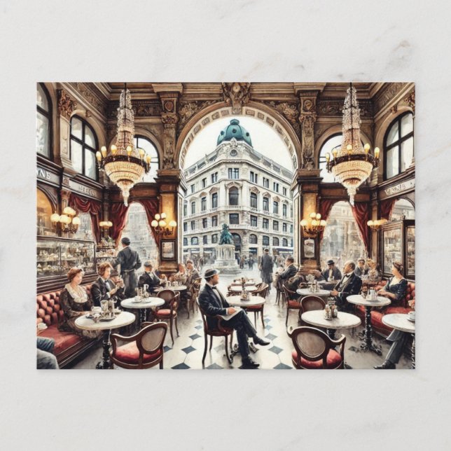 Carte Postale Café à Vienne Autriche peinture aquarelle (Devant)