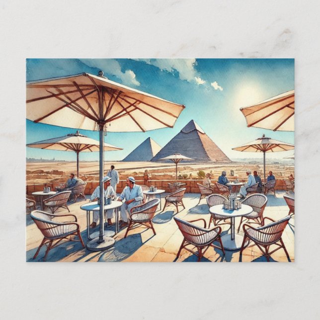 Carte Postale Café au Caire Egypte Pyramides de Gizeh (Devant)