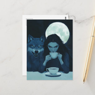 Carte Postale Café avec le loup pendant une fantaisie de pleine 