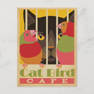 Carte Postale Café Cat Bird