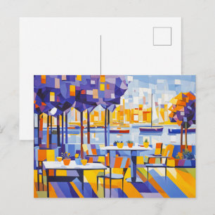 Carte Postale Café Cubiste en Plein Air avec Tables