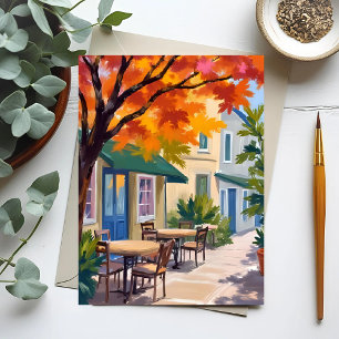 Carte Postale Café d'automne Aquarelle Feuillage d'automne